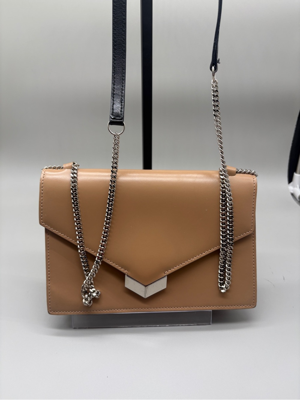 Jimmy Choo Lockett City Nude Leather Chain Shoulder Crossbody Bag